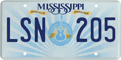 MS license plate LSN205
