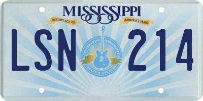 MS license plate LSN214