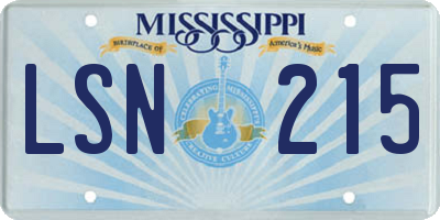 MS license plate LSN215