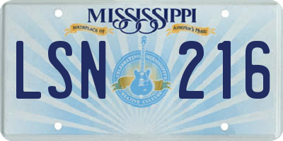 MS license plate LSN216