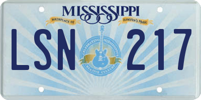 MS license plate LSN217