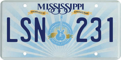 MS license plate LSN231