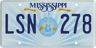 MS license plate LSN278