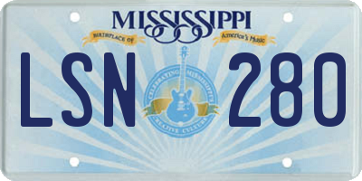 MS license plate LSN280