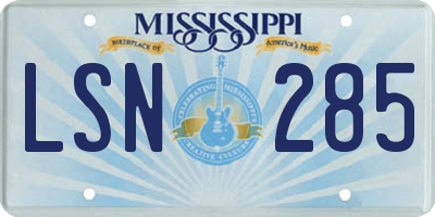 MS license plate LSN285