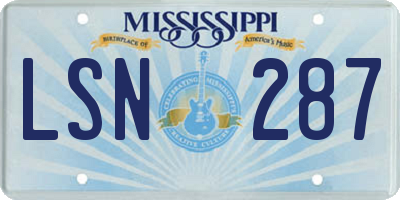 MS license plate LSN287