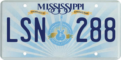 MS license plate LSN288