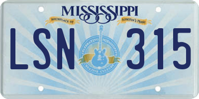 MS license plate LSN315