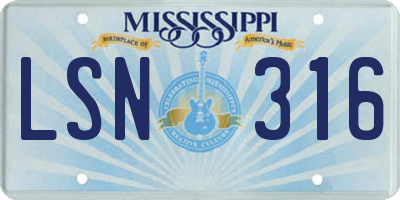 MS license plate LSN316