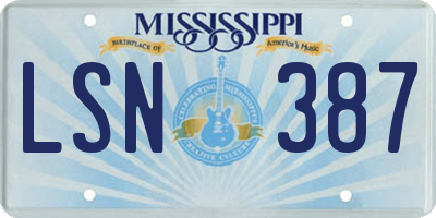 MS license plate LSN387