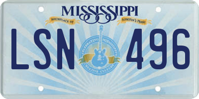 MS license plate LSN496