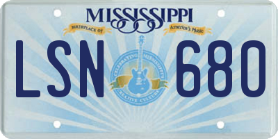MS license plate LSN680