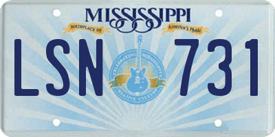 MS license plate LSN731