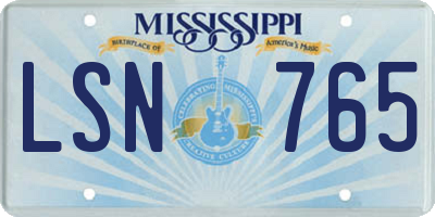 MS license plate LSN765