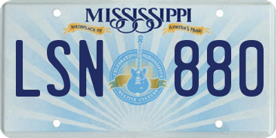 MS license plate LSN880