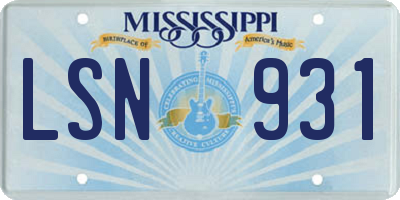 MS license plate LSN931
