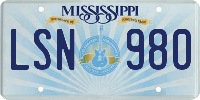 MS license plate LSN980