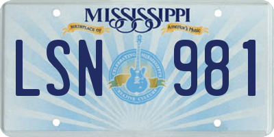 MS license plate LSN981