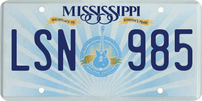 MS license plate LSN985