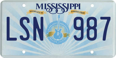 MS license plate LSN987