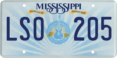 MS license plate LSO205