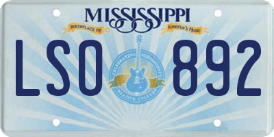 MS license plate LSO892
