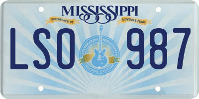 MS license plate LSO987