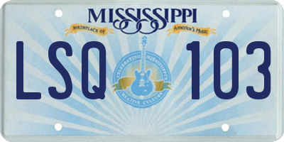 MS license plate LSQ103