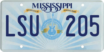 MS license plate LSU205