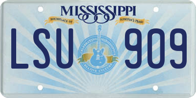 MS license plate LSU909