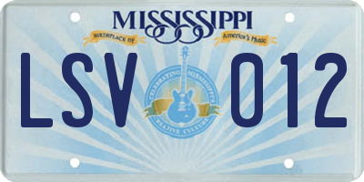 MS license plate LSV012