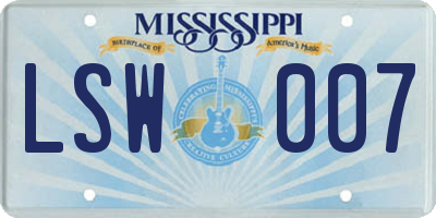 MS license plate LSW007