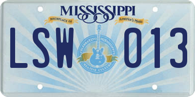 MS license plate LSW013