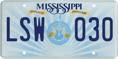 MS license plate LSW030