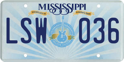 MS license plate LSW036