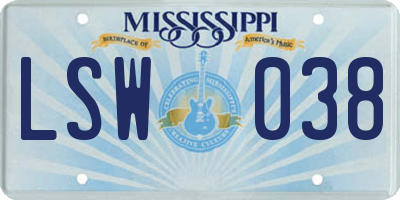 MS license plate LSW038