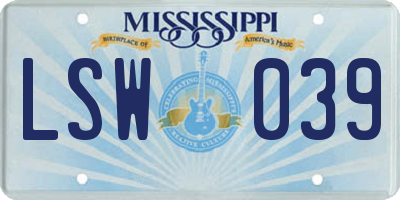 MS license plate LSW039