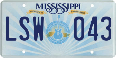 MS license plate LSW043