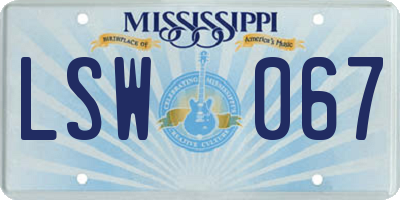 MS license plate LSW067