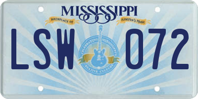 MS license plate LSW072