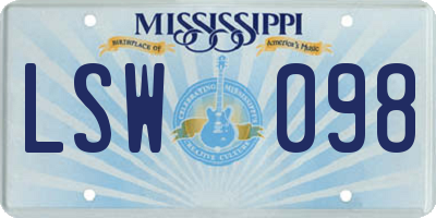 MS license plate LSW098
