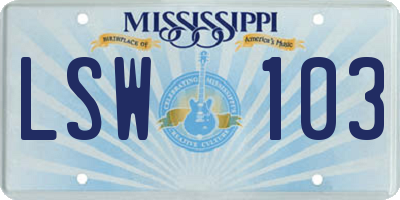 MS license plate LSW103