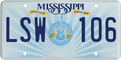 MS license plate LSW106