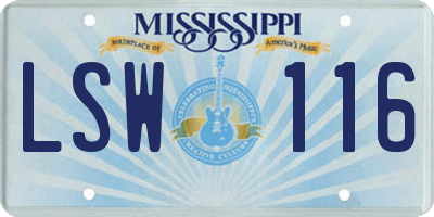 MS license plate LSW116