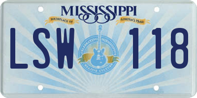 MS license plate LSW118