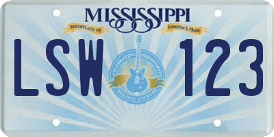 MS license plate LSW123