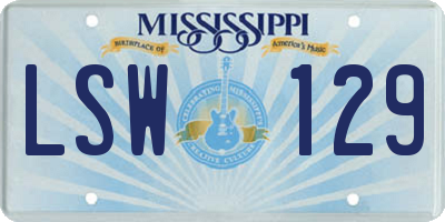 MS license plate LSW129