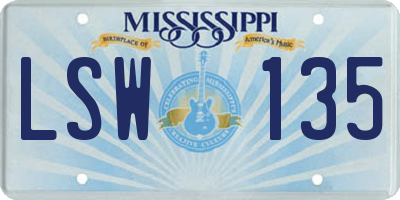 MS license plate LSW135