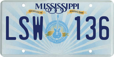 MS license plate LSW136