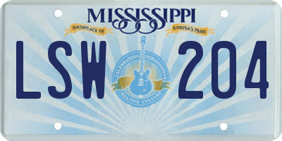 MS license plate LSW204